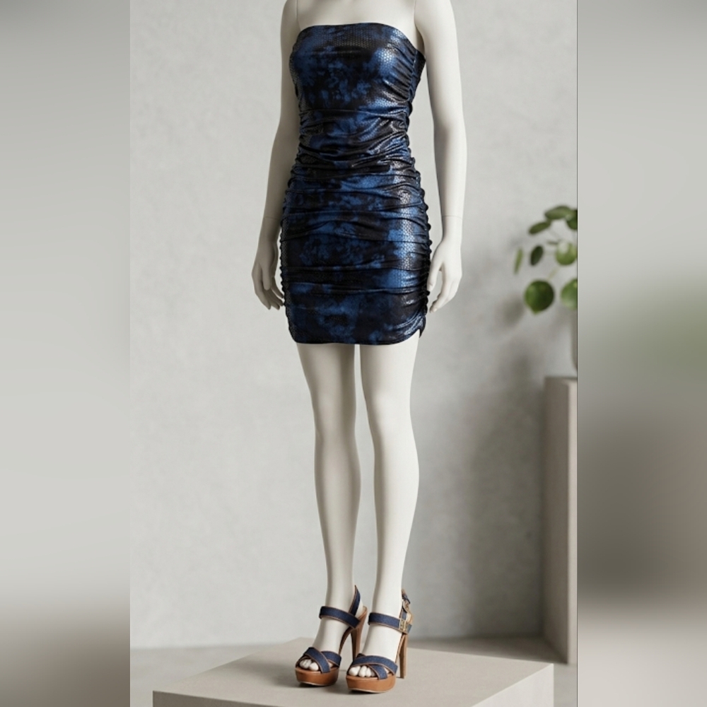 Y2K Seductions Blue&black Runched Bodycon Mini Dress